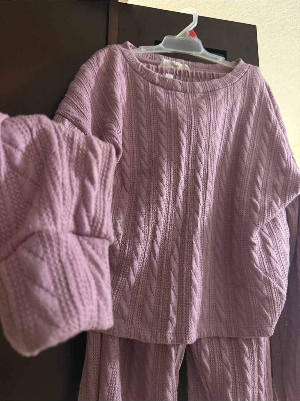 Olive & Oak Lavender Cable-Knit Crew Neck Sweater